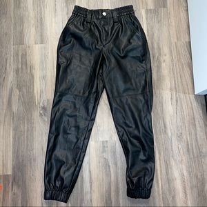 Bershka Black Leather Jogger Pants